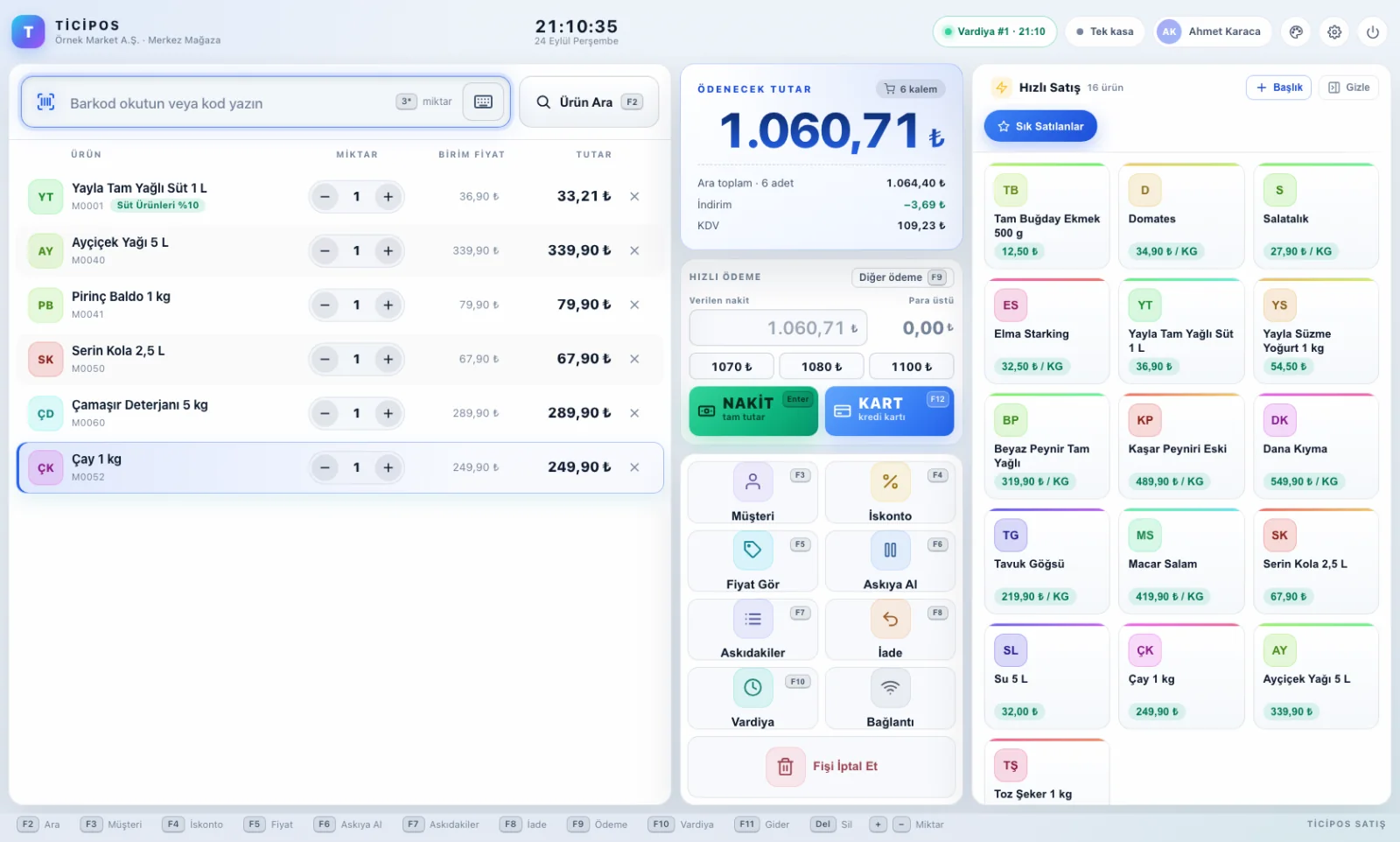 TİCİPOS market kasa satış ekranı